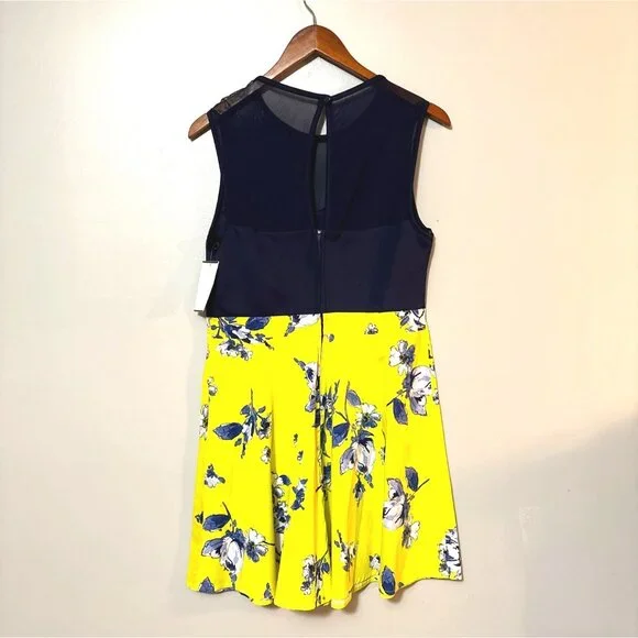 NWT Y2K Navy & Yellow Floral Skater Dress By City Triangle RN#75010 Size 13 - Picture 3 of 6